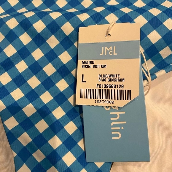 J. McLaughlin Bikini Bottom NWT Size Large Checkered Gingham Print Blue White - Picture 3 of 11